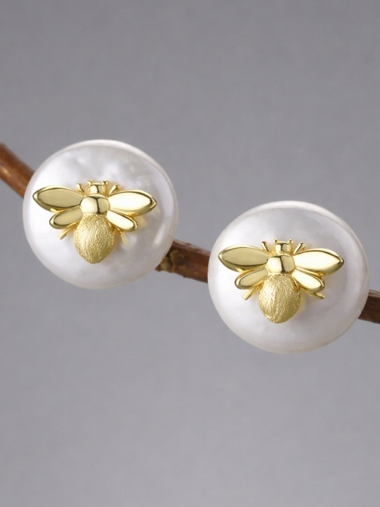 Handmade Jewelry - Artisan Handmade Dainty 925 Silver Natural Pearl Bee The Zechari Earrings